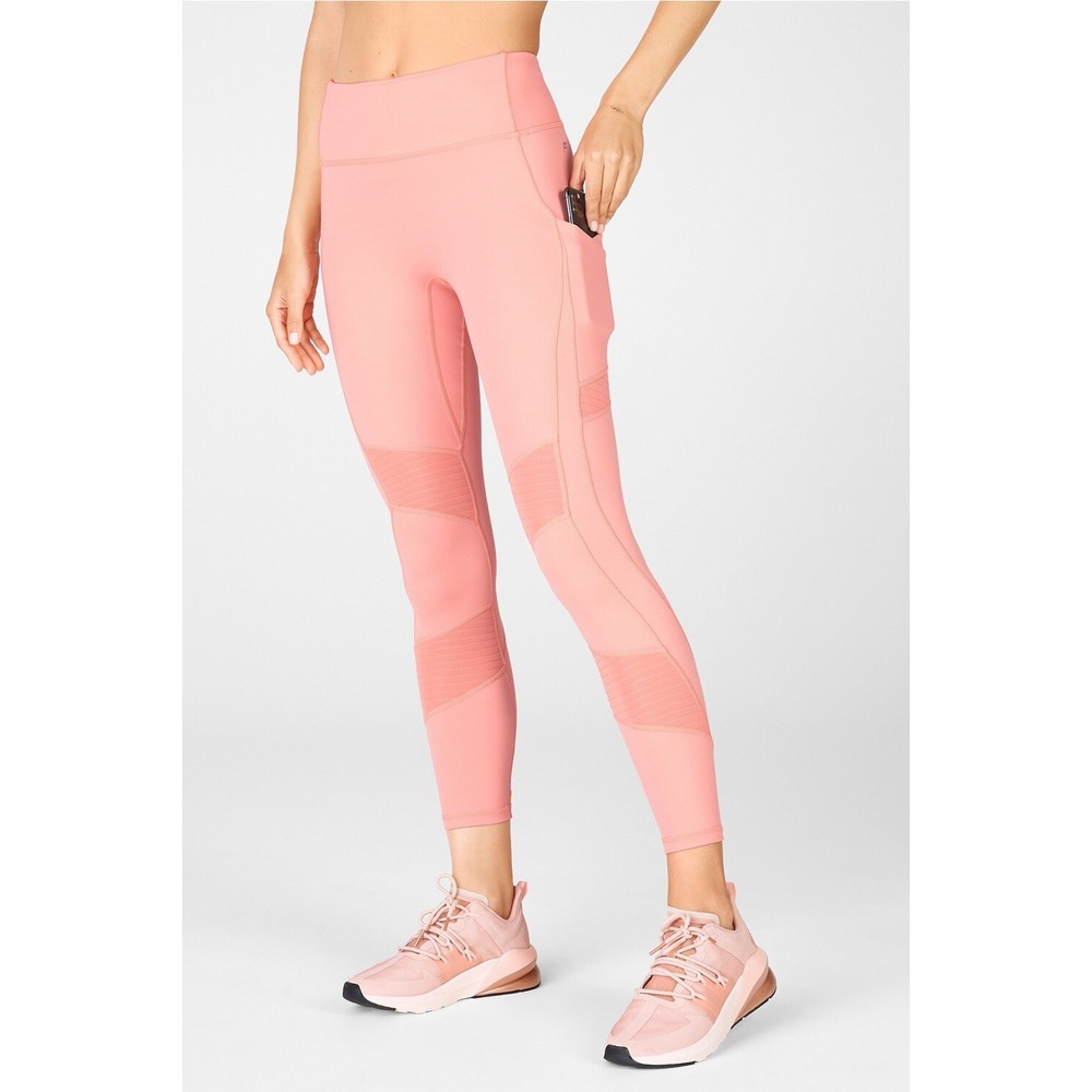 Fabletics High Waisted‎ Leggings Womens Size XS Pink Motion365 Moto Mesh Pocket